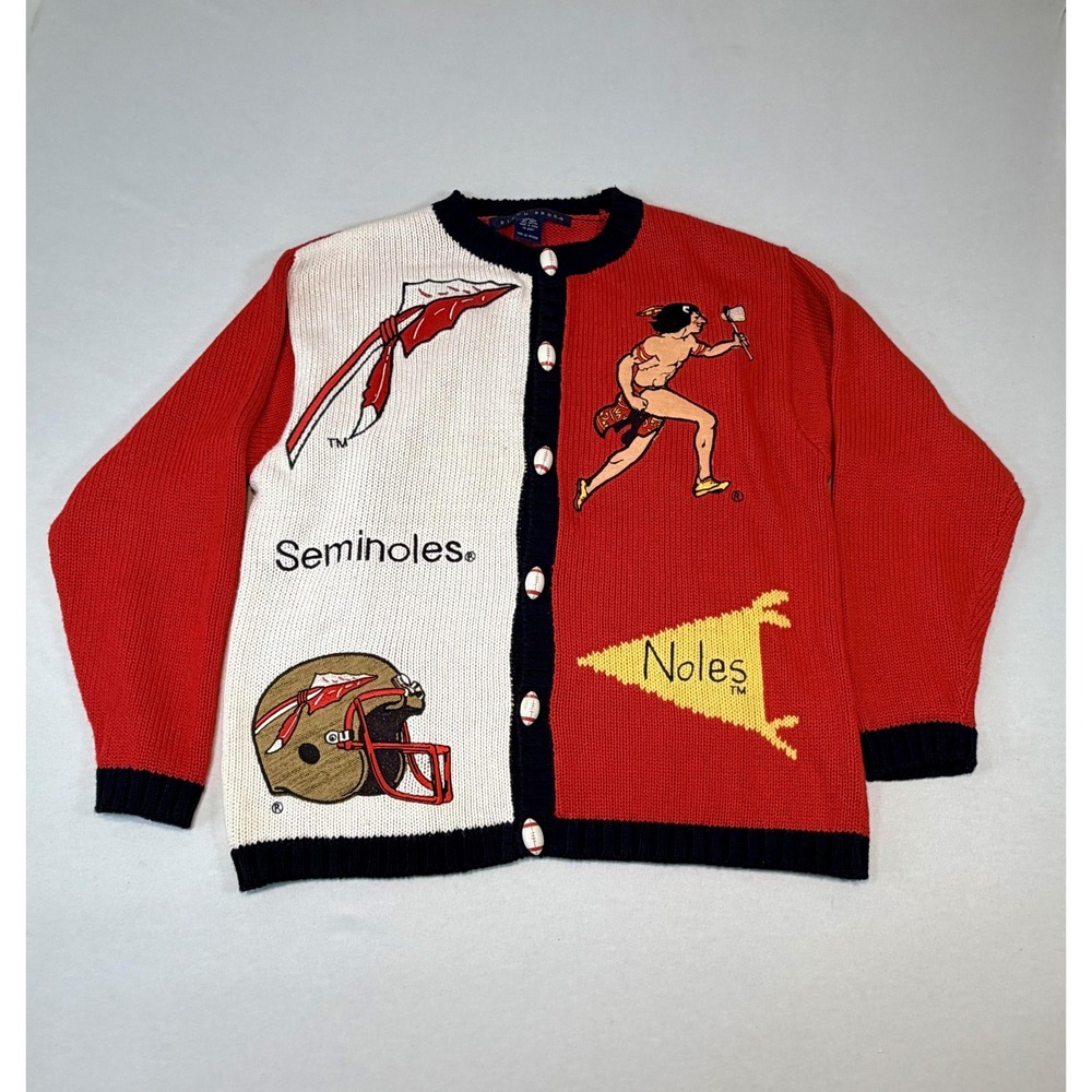 Florida State Seminoles Sweater Cardigan Womens XL Red NCAA Football Birch Bros